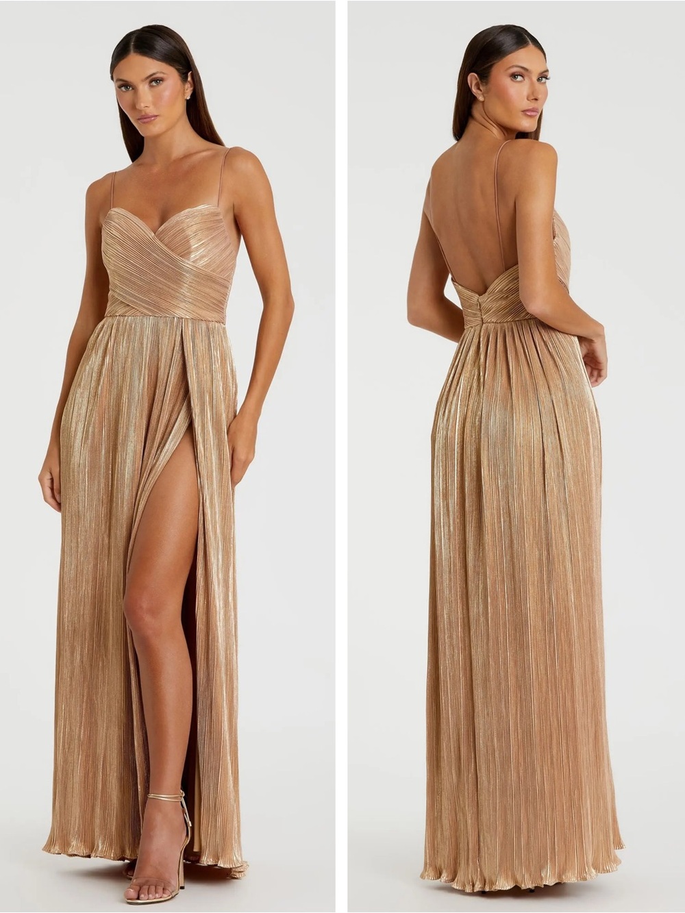 NWT - Ieena for Mac Duggal - Gold Metallic Ruched A Line Gown